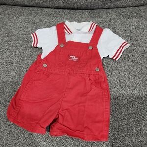 Vintage Baby B'gosh Oshkosh B'gosh Vestbak Solid Red Shortall Overall 12 month